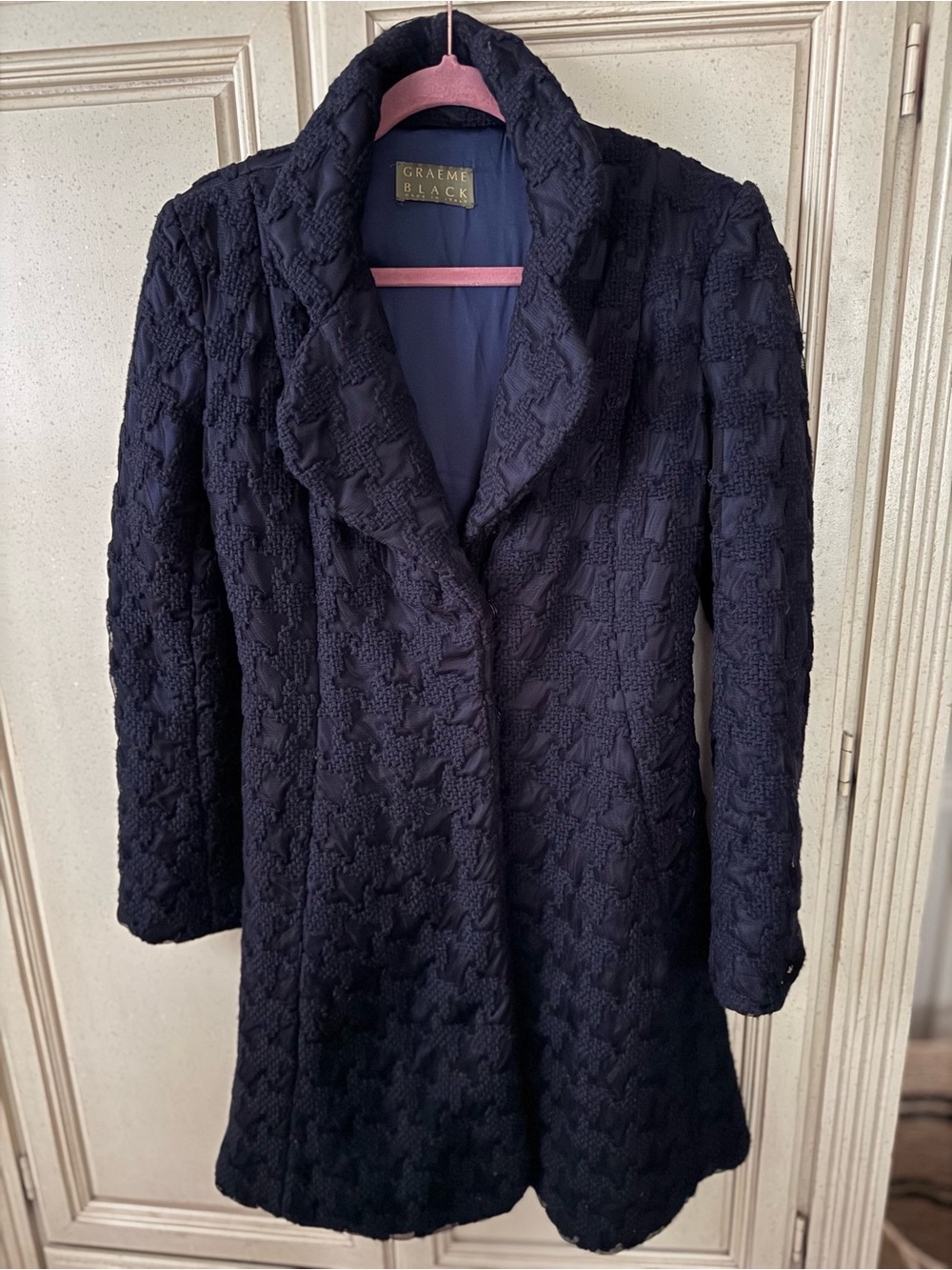 Women's Navy Textured Long Coat